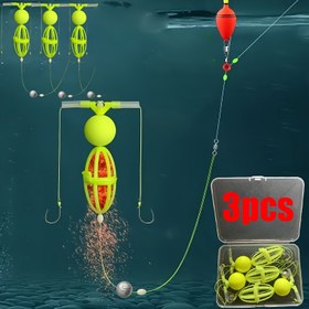 Resim Kutu başına 3 adet çift kancalı batmaz yem kafesi, dahili ağırlıkla, sökülebilir besleme cihazı, su geçirmez ve tabana dayanıklı, büyük ağızlı levrek, sazan ve karasazan balıkçılığı için özel, taşınabilir kullanım, tatlısu ve derin suda uygun çok fonksiyonlu evrensel balık avı ekipmanı 