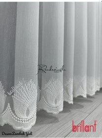 Resim Tül Perde Brillant Marka Zambak Yeli Düz Etek Sedef İşlemeli Dokuma Kumaş Ekru 