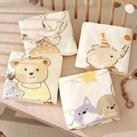 Resim 1 Adet Yumuşak İlkbahar Hayvan Desenli Battaniye - Fil, Ayı & Tilki Tasarımlı, Rahat Polyester Çocuk Şekerleme Battaniyesi, Kreş, Seyahat ve Piknik İçin, Sadece Elde Yıkama (Beyaz/Mavi/Kahverengi/Sarı), Oyun Temalı Dekoratif Örgü Dokuma 