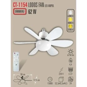 Resim Cata Lodos Fan 62W Ledli E-27 Duy A Takılabilen 6 Kanatlı Kumandalı Tavan Vantilatörü 