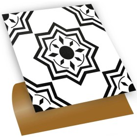 Resim Tink Kendinden Yapışkanlı Fayans Siyah Selçuklu Yıldızı Desenli Pvc Karo 30X30 cm (33 Adet) 3 M² 
