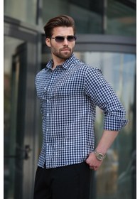 Resim Lacivert Pötikareli Uzun Kollu Erkek Gömlek E6763 Lacivert 