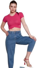 Resim Lela Fitilli Bel Detaylı Kısa Kollu Dar Kesim Crop Bluz Bayan BLUZ 5864211 