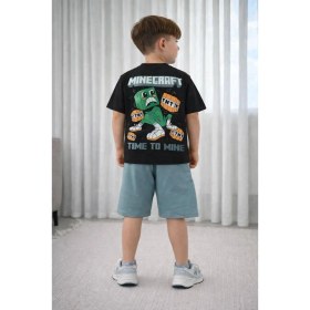 Resim Cg Kids Minecraft Erkek Çocuk Tshirt & Şort Alt Üst Takım Süper Kalite Sırt Baskı Detay 