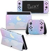 Resim Tacky Design Nintendo Switch OLED Kaplama için BlueClouds Kaplama - Vinil 3M Nintendo Switch OLED Çıkartma Seti - Konsol, Dock, Joy Con Wrap için Sevimli Ay Anahtarı OLED Kaplama - Çıkartma Tam Sarma 