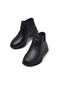 Resim 1456 Tam Ortopedik Siyah Hakiki Deri Kadın Bot Çift Fermuarlı Anne Kışlık Deri Bot Siyah 