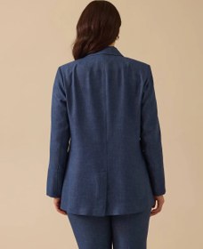 Resim Gala-xi Minimalist Uzun Kol Kadın Keten Ceket - Günlük & İş - Mavi / 44 