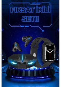 Resim Yeni Nesil Akıllı Saat Ve Kablosuz Kulaklık Kampanyası İkili Set Bluetooth Bağlantılı 