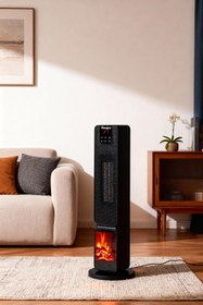 Resim Hoogar German 2701 L Black OLED Şömineli Ekran Dijital Göstergeli Kule Tipi Seramik Fanlı Hızlı Isıtıcı 