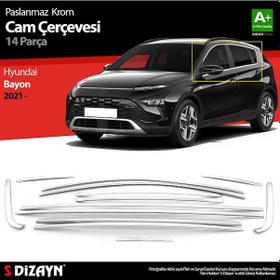 Resim S-dizayn Hyundai Bayon Krom Cam Çerçevesi 14 Prç. 2021 Üzeri A+ Kalite 