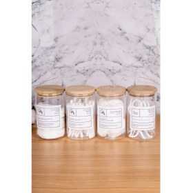 Resim Moda Ozy 4lü 250ML Bambu Kapaklı Pamuk/kulak Pamuğu/makyaj Pamuğu/diş Ipi Kavanozu Cam Banyo 