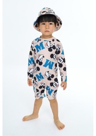 Resim Lolliboomkids Unisex Bebek - Çocuk Mayo Tam Vücut Güneş Koruma Hassas Ten Taş M Mickey Desen Mayo Şapka Hediyeli Beyaz - Lacivert 