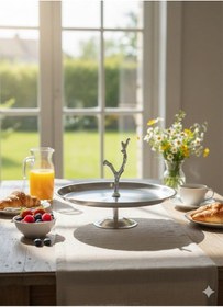 Resim Öz-turan Elora Çelik Ayaklı Kek Kurabiye Tatlı İkramlık & Sunum Servis Standı Çap 23 Cm Boy:5 Cm Gümüş 