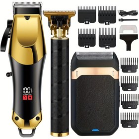 Resim Profesyonel Erkek Bakım Seti - USB Şarj Edilebilir Saç Kesme Makinesi Dijital Ekran, Lityum Pil, Hassas Kesim ve Stil Aracı, Sınırlı Tarak Dahil - İdeal Tatil Hediyesi 