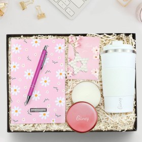 Resim Papatya Baskılı Defter & Tükenmez Kalem & Mum & Anahtarlık & Termos Hediye Seti 