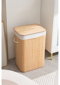 Resim İronika Bambu Kirli Çamaşır Sepeti Halatlı Bambu Çamaşır Oyuncak Sepeti Dikdörtgen Açık Kahverengi 