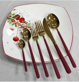 Resim 36 Parça Kırmızı Titanyum Gold Çatal Kaşık Bıçak Seti Kırmızı Gold 
