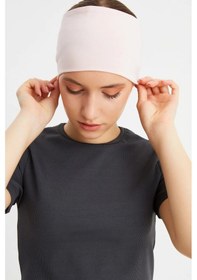 Resim Kadın Çift Taraflı Kullanım Alternatifli Pamuklu Penye Kaymaz Hafif Spor Saç Bandı Bandana - Tek Ebat / Pudra Pudra 