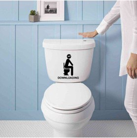 Resim cnpromosyon Oturan Çöp Adam - Downloading Yazılı Dekoratif Wc Klozet Sticker, Çıkartma, Etiket 