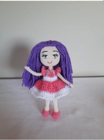 Resim Amigurumi Mor Saçlı Minik Kız Bebek 