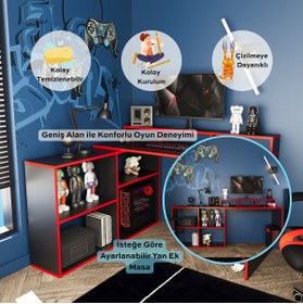 Resim Bimossa Leo Oyuncu Masası Siyah Kırımızı 113 Cm 