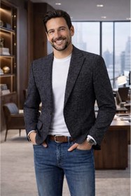 Resim MODA DİNA Siyah Karyağdı Kumaş Italyan Stil Slim Fit Klasik Erkek Blazer Ceket 