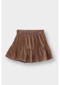 Resim Defacto Kız Bebek 3lü Takım Çiçek Desenli Fitilli Kaşkorse Uzun Kollu Tişört Kadife Etek Külotlu Çorap G0086a525aubg271 Bej 