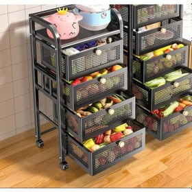 Resim Trendesk 4 Katlı Metal Siyah Çekmeceli Tekerlekli Patates Soğan Sepeti Sebze Meyve Sepeti Sebzelik 