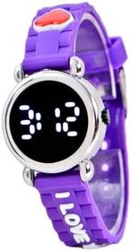 Resim Mor Silikon Kordon (04-09 Yaş) Takvimli Şirin Led Ekran Küçük Çocuk Kol Saat ST-304156 