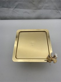 Resim Ayaklı Gold Kare Metal Çay Ve Kahve Servis Sunum Tepsisi 