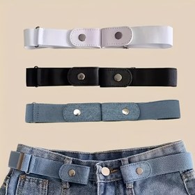 Resim 3 Adet Kadınlar için Esnek Görünmez Kemerler - Ayarlanabilir Metal Tokalı, Güçlendirilmiş Delikli Beyaz/Siyah/Açık Mavi Elbise, Kot ve Mont Kemeri, Şık Aksesuar, Dayanıklı Tasarım 