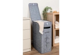 Resim ALAS Kapaklı Çamaşır Sepeti Derili Kompakt -Katlanabilir Dayanıklı 25X40X60 cm 