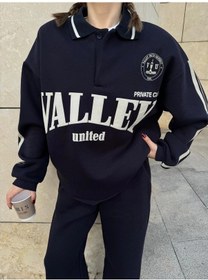 Resim Üç İplik Yakalı Sweat Baggy Pantalonlu Takım - Siyah Çok Renkli 