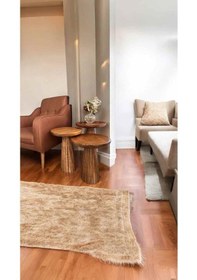 Resim Ahşap Mantar Sehpa 3 Lü Set Açık Ceviz Masif Doğal Fiskos Sehpa Ve Zigon Takımı - Çiçeklik Dekoratif Açık Ceviz 