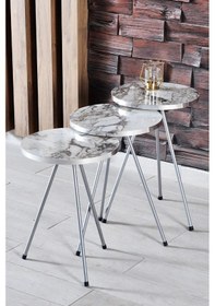 Resim Uslucan Alışveriş Zigon Sehpa Ve Orta Sehpa Elips Gümüş Metal Ayak Gümüş Efes Set Çok Renkli 