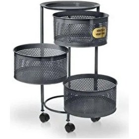 Resim Yıldıray Metal Aç/kapa Sebzelik 3 Katlı Tekerlekli Siyah 