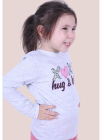 Resim Hug And Kisses Baskılı Kız Çocuk Uzun Kol Gri Sweatshirt Gri1 Gri 