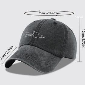 Resim Neşeli Yüz ve Harf Baskılı Ayarlanabilir Üniseks Beyzbol Şapkası - Erkekler & Kadınlar için Nefes Alabilen Siyah/Beyaz Kamyoncu Şapka, Golf, Dış Mekan, Seyahat - Anneler Günü & Babalar Günü Hediyesi 