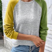 Resim Kadınlar İçin Şık Renk Bloklu Uzun Kollu Tişört - Heather Gri & Zeytin Yeşili İki Tonlu Tasarım, Yumuşak Nefes Alabilen Kumaş, Makinede Yıkanabilir, Tüm Mevsimler İçin Günlük ve Resmi Giyim, Çok Yönlü Kıyafet, Zarif Tarz, Dayanıklı Konfor 