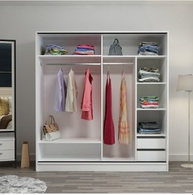 Resim Minarmobilya Minar Kale 2 Kapaklı Aynalı Sürgülü Dolap 180 Cm - Beyaz (541417031) 