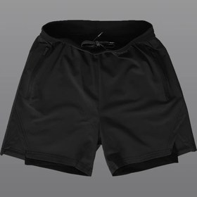 Resim Siyah Unisex Gym Ve Fitness Astarlı Taytlı Şort / Gizli Cep Detaylı / Örme Lastikli - XL 