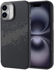 Resim UnDePlus iPhone 16 Plus için M-Safe ile uyumlu Kılıf Nokta İşleme Karbon Fiber Tasarımlı Vave Kapak 