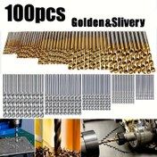 Resim 100 adet Yüksek Hızlı Çelik Matkap Seti - Dayanıklı, Altın ve Gümüş Kaplamalı, Ev Dekorasyonu, Ev İyileştirme Temel Aksesuarları için Temel DIY Güç Aracı Aksesuarları | Altın Kaplamalı Matkaplar | Dayanıklı Matkaplar, Matkap Seti 