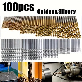 Resim 100 adet Yüksek Hızlı Çelik Matkap Seti - Dayanıklı, Altın ve Gümüş Kaplamalı, Ev Dekorasyonu, Ev İyileştirme Temel Aksesuarları için Temel DIY Güç Aracı Aksesuarları | Altın Kaplamalı Matkaplar | Dayanıklı Matkaplar, Matkap Seti 