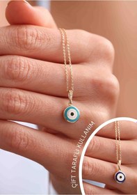 Resim Gianfranco Mavi Lacivert Mineli Çift Taraflı Nazar Boncuğu Göz Kolye 45 Cm 