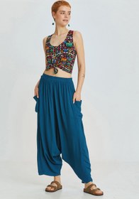 Resim Beli Lastikli Şalvar Pantolon Lacivert - STD 