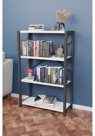 Resim Metal Kitaplık 4 Raflı Dekoratif Kitaplık Raf Beyaz 