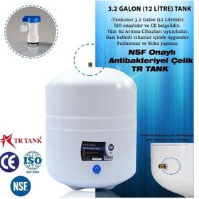 Resim WaterMelon Tüm Su Arıtma Cihazları Uyumlu Metal Genleşme Tankı NSF Onaylı Paslanmaz Çelik 3.2 (12 Litre) Tr Tank 