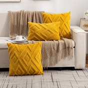 Resim 1 adet, Bohem tarzı tüylü chenille atma yastık kılıfları, 50.04x50.04 cm, Kanepe Koltuk Ev Dekorasyonu için Dekoratif Büyük Elmas Desenli Yastık Kılıfları - Hardal Sarısı 