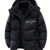 Resim Erkek Casual Faux Fur Ceket "MILANO ITALYA" Baskı - Hafif Kapüşonlu Dış Giyim, Bej, Normal Beden, Cep Dahil, Polyester Kumaş, Casual Giyim İçin Mükemmel, Kapüşonlu Ceket 